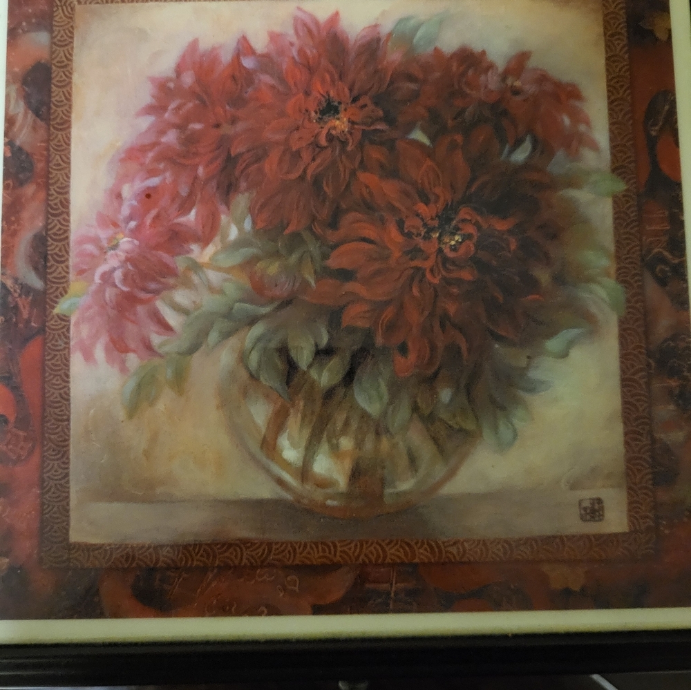 VINTAGE Art Floral Tile Wood Jewelry Box Lined - Picture 3 of 5